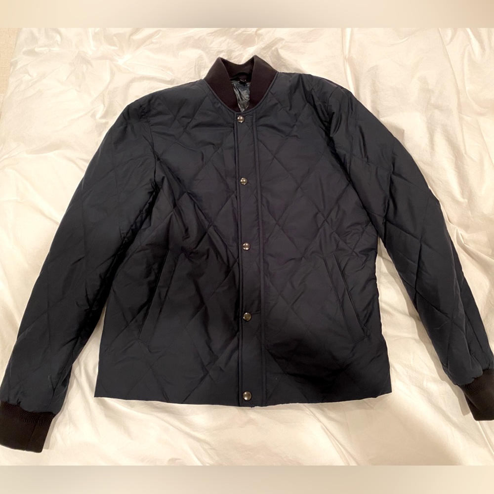 Men’s Quilted Bomber Jacket, Water Resistant, in Navy Blue, size M